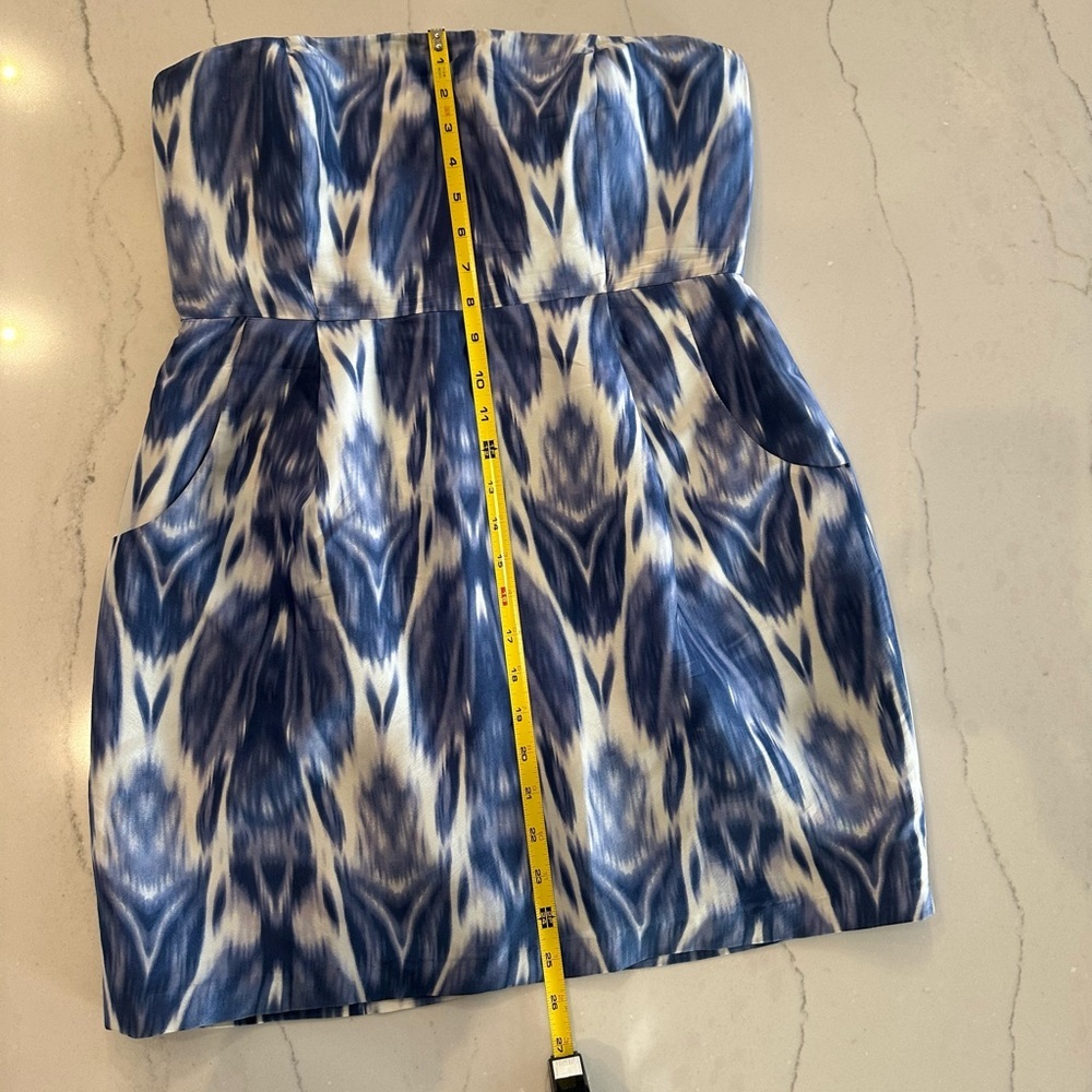 J. Crew Collection Strapless Dress Silk Ikat Watercolor Abstract Y2K Blue 10 - Picture 7 of 12